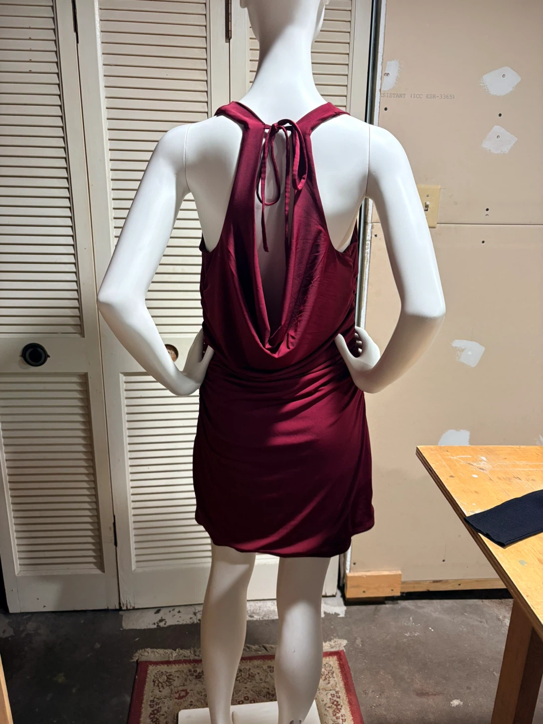 Women's Red Ruched Cowl Neck Mini Dress - photo 2