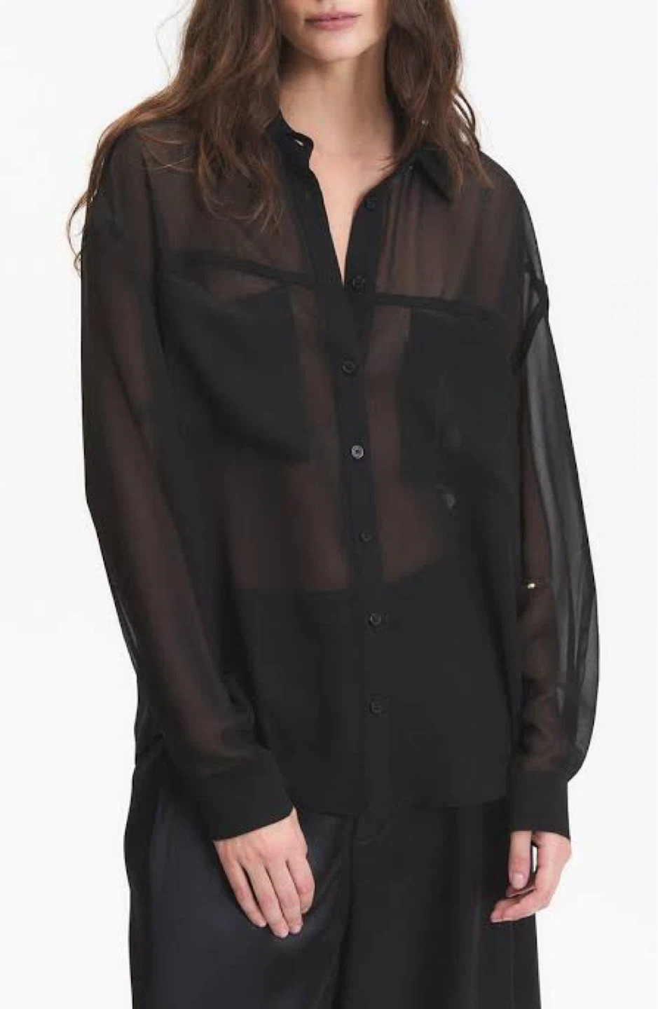Black sheer button-up blouse