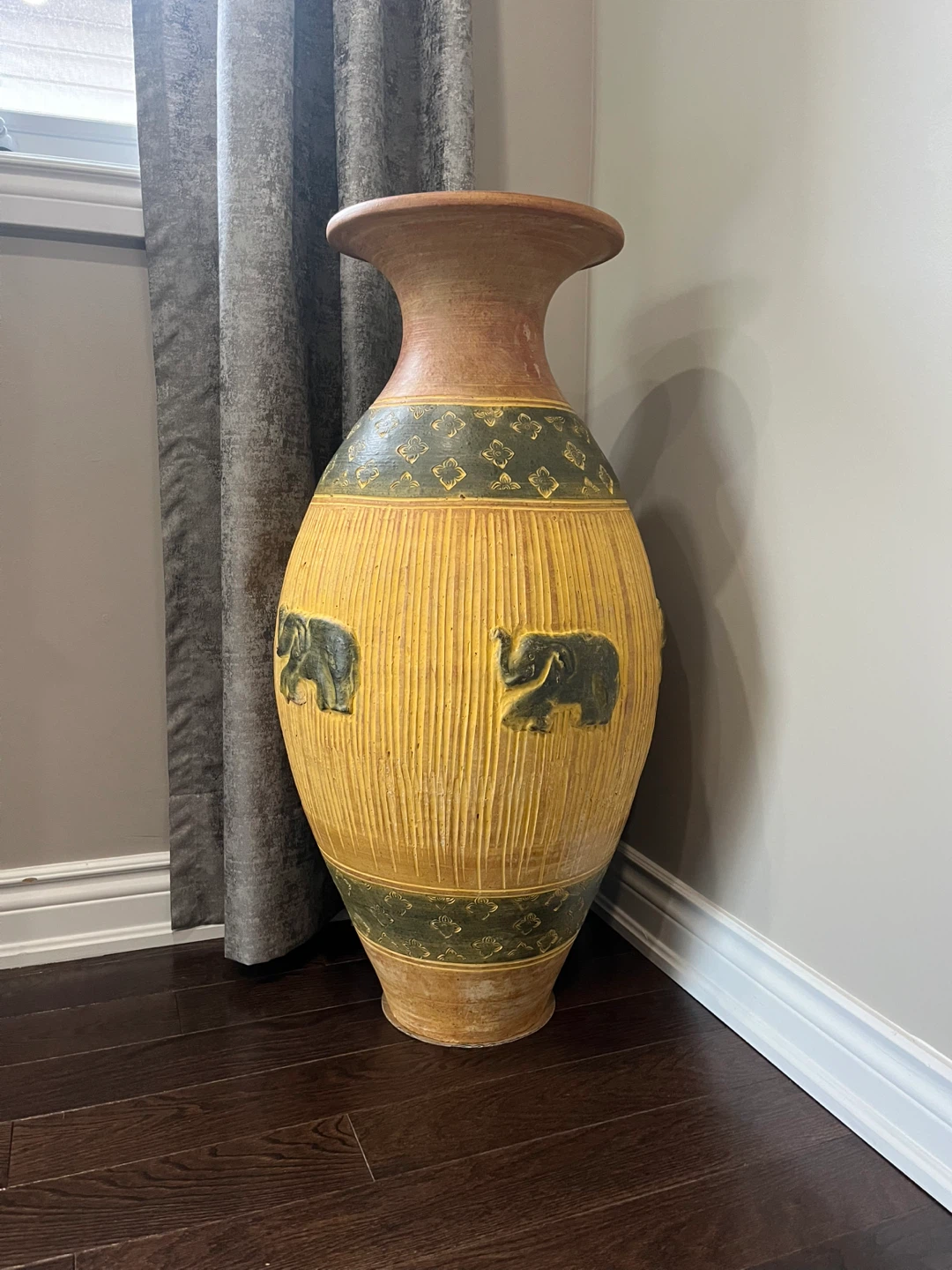Large Decorative Vase with Elephant Motif