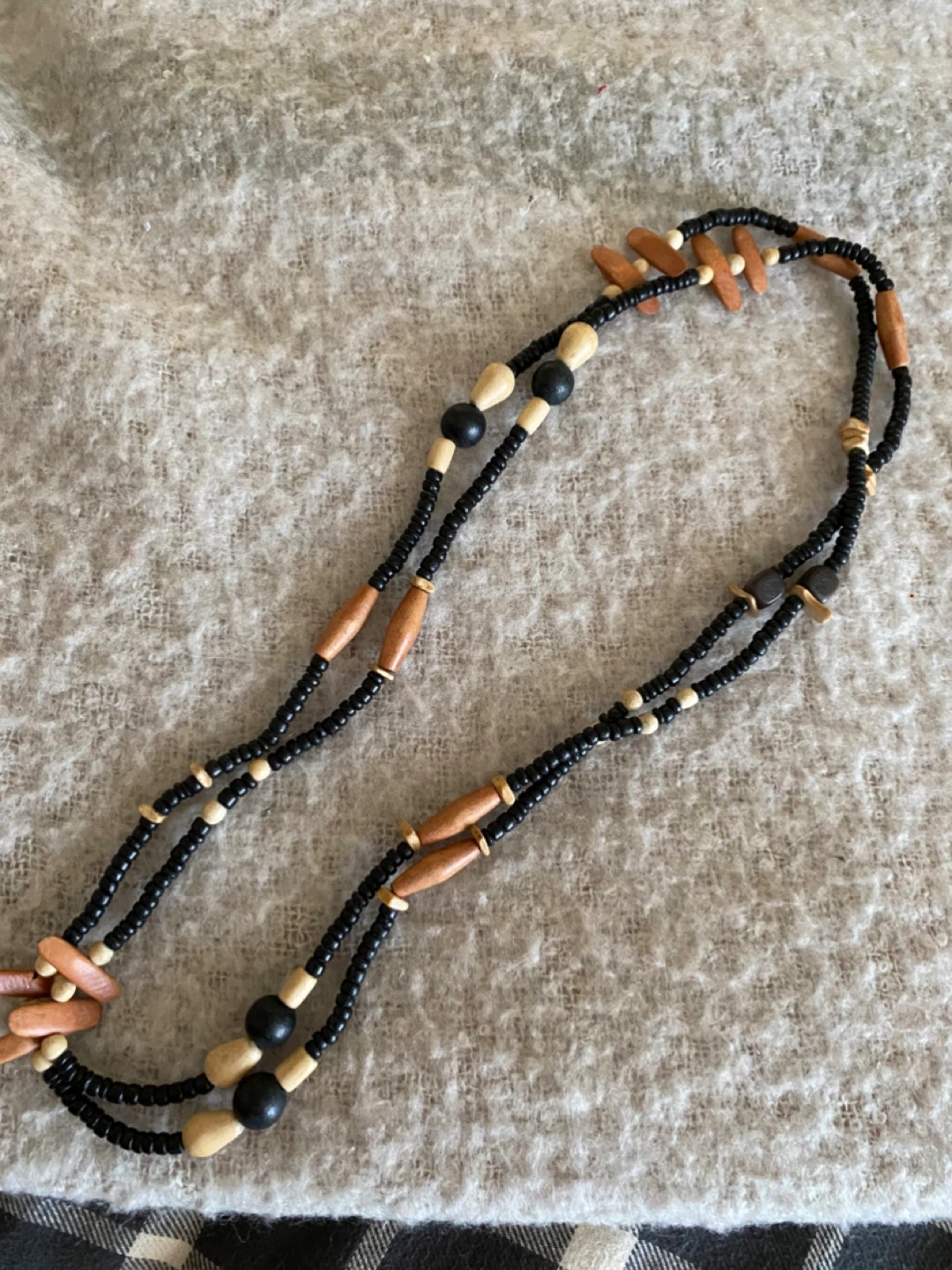 Beaded Necklace with Wood Accents