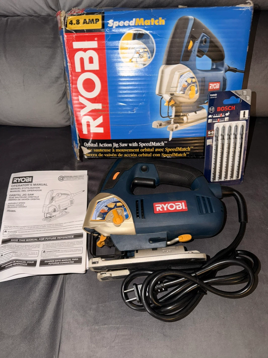 Ryobi Orbital Action Jig Saw w/ Box, Manual & Extra Bosch Blades