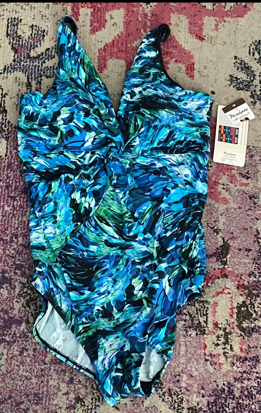 Miraclesuit Women's Blue Print One-Piece Swimsuit Size 18