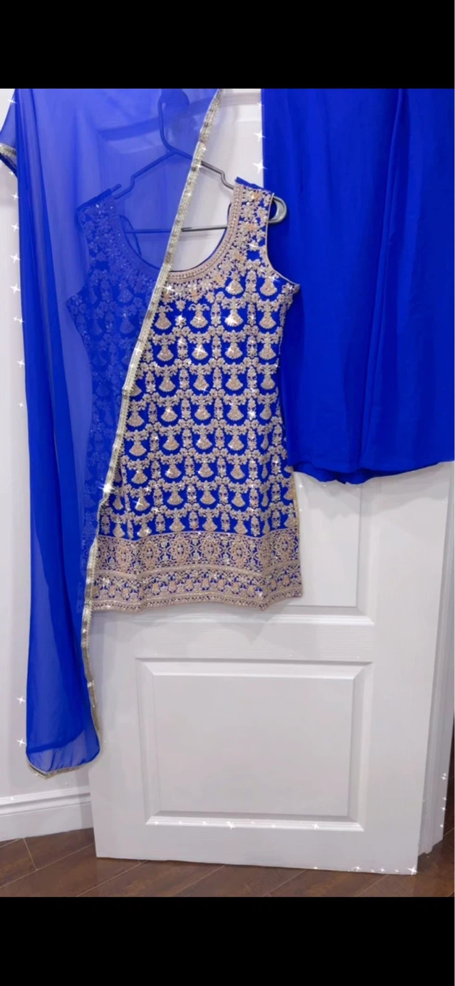 Embellished Indian Salwar Kameez / sharara Dupatta Set - photo 3
