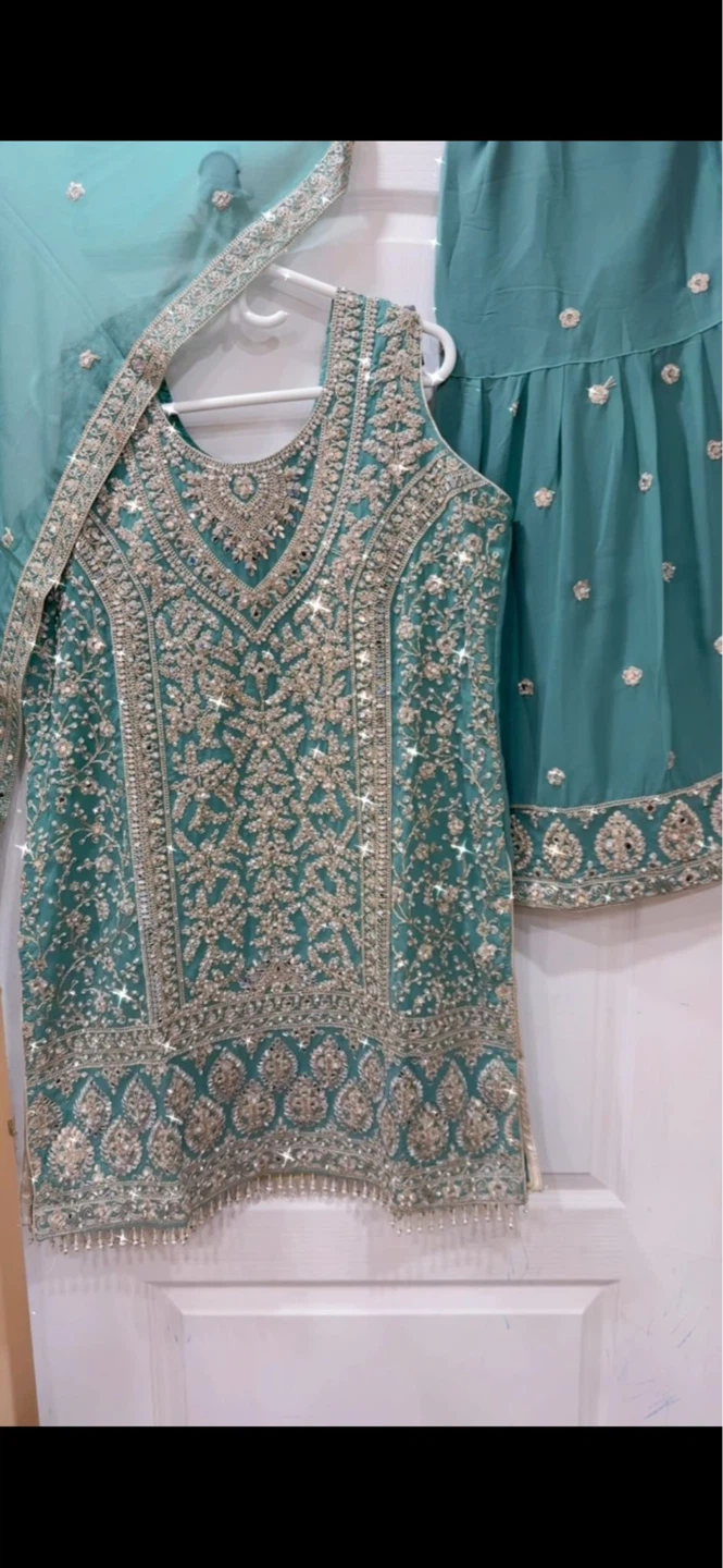 Embellished Indian Salwar Kameez / sharara Dupatta Set - photo 2