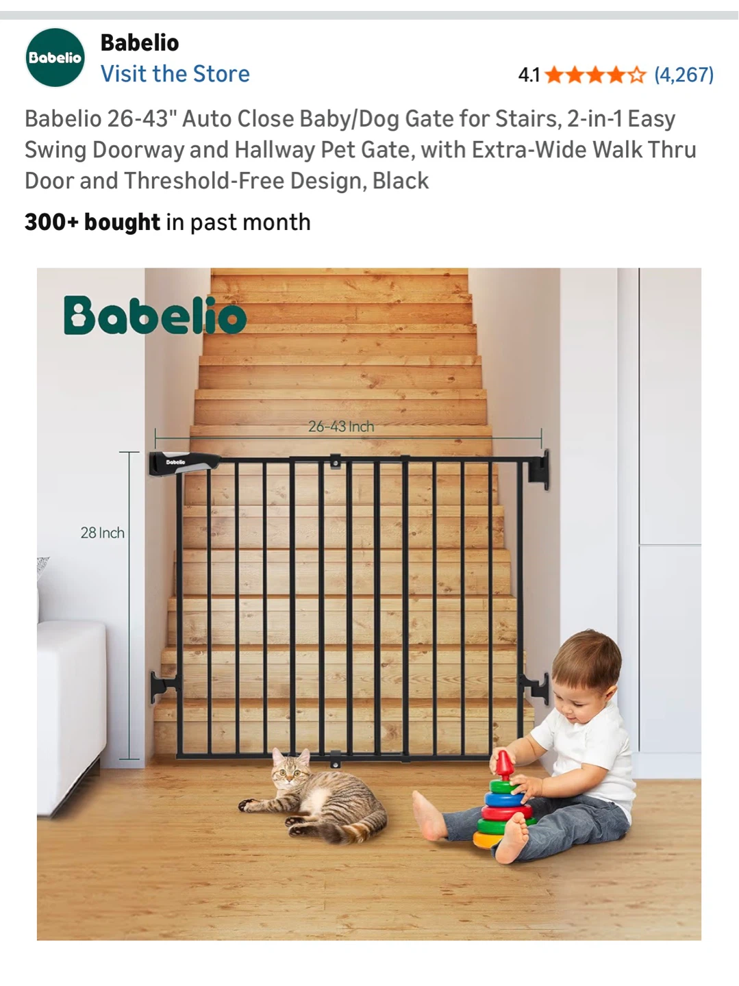 Babelio Auto Close Baby/Dog Gate 26-43 Inch Black - photo 2