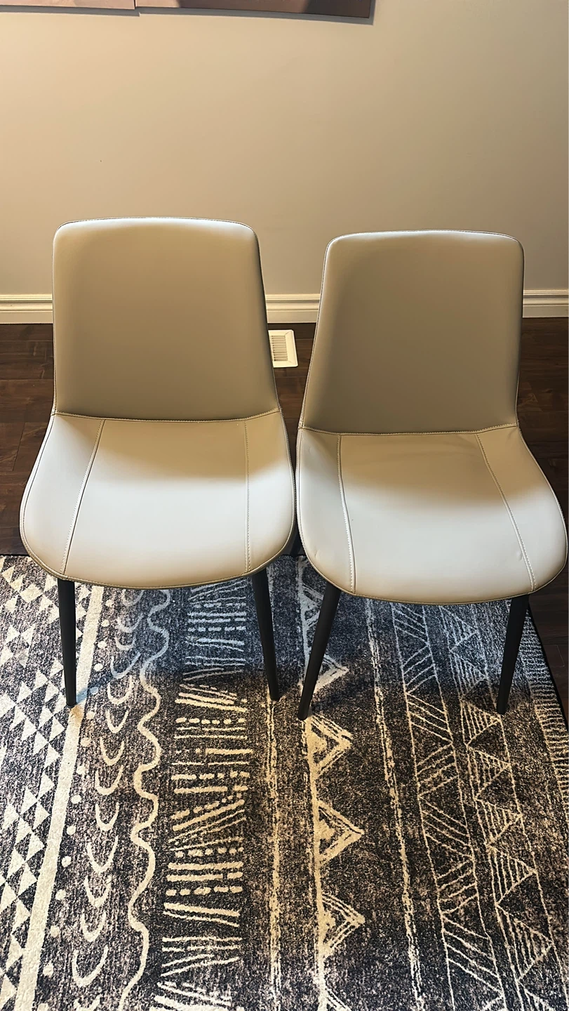 Set of 2 Taupe Faux Leather Dining Chairs
