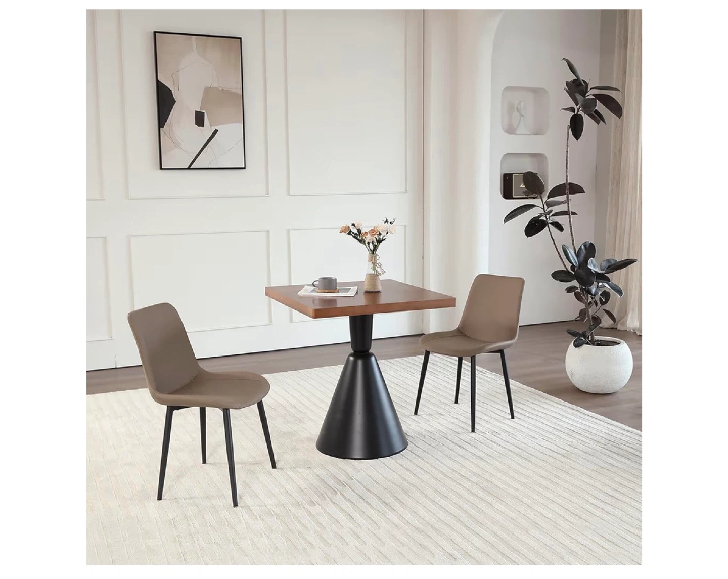 Set of 2 Taupe Faux Leather Dining Chairs - photo 5