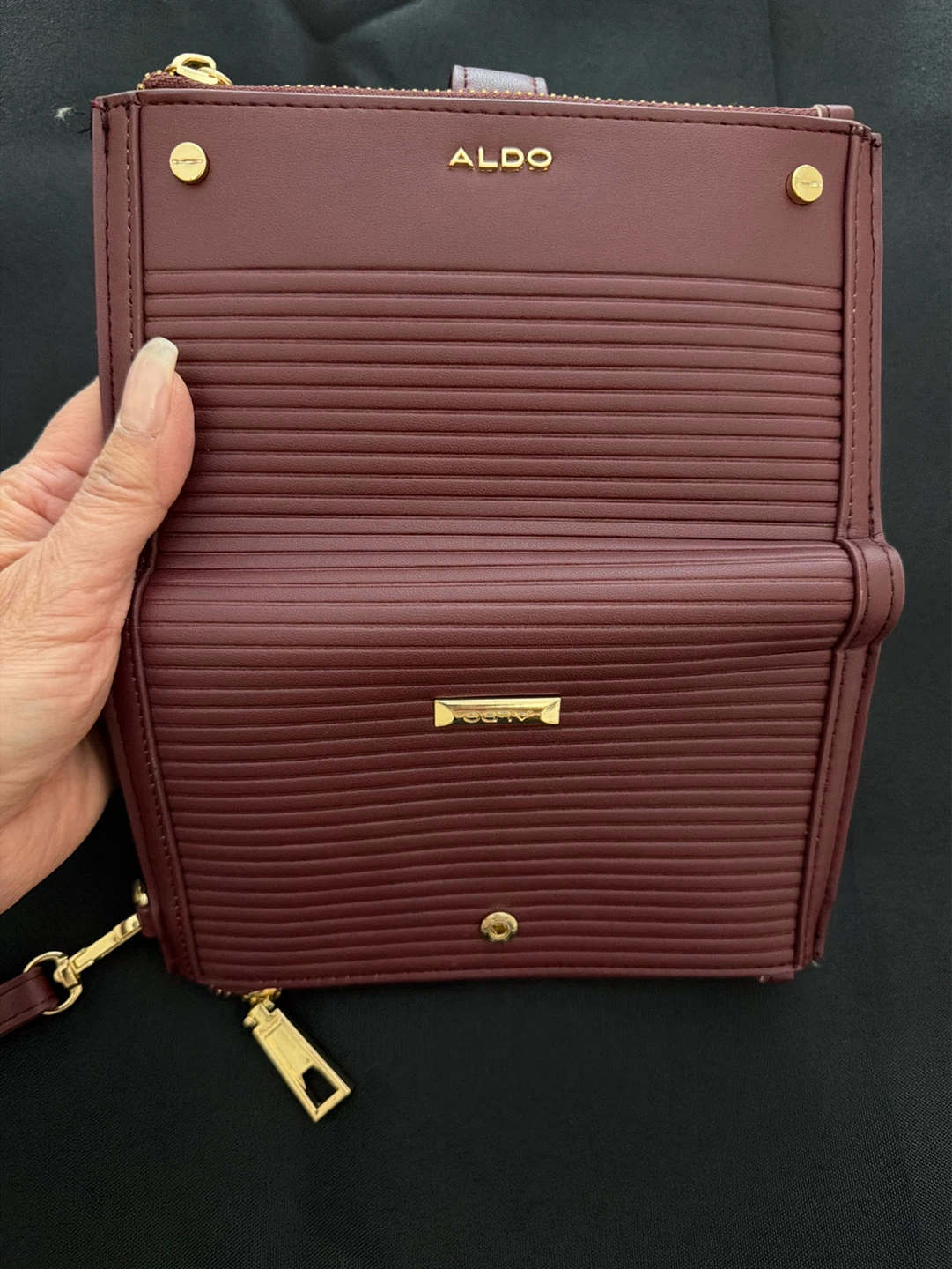ALDO Wristlet Wallet Clutch Burgundy Faux Leather - photo 3