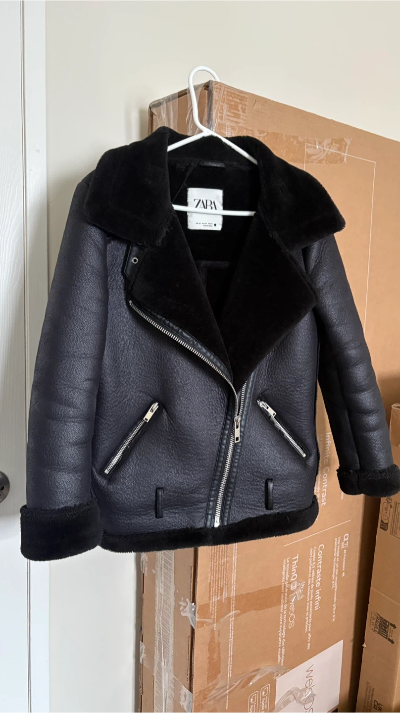 Zara Black Faux Fur Lined Aviator Jacket - photo 2