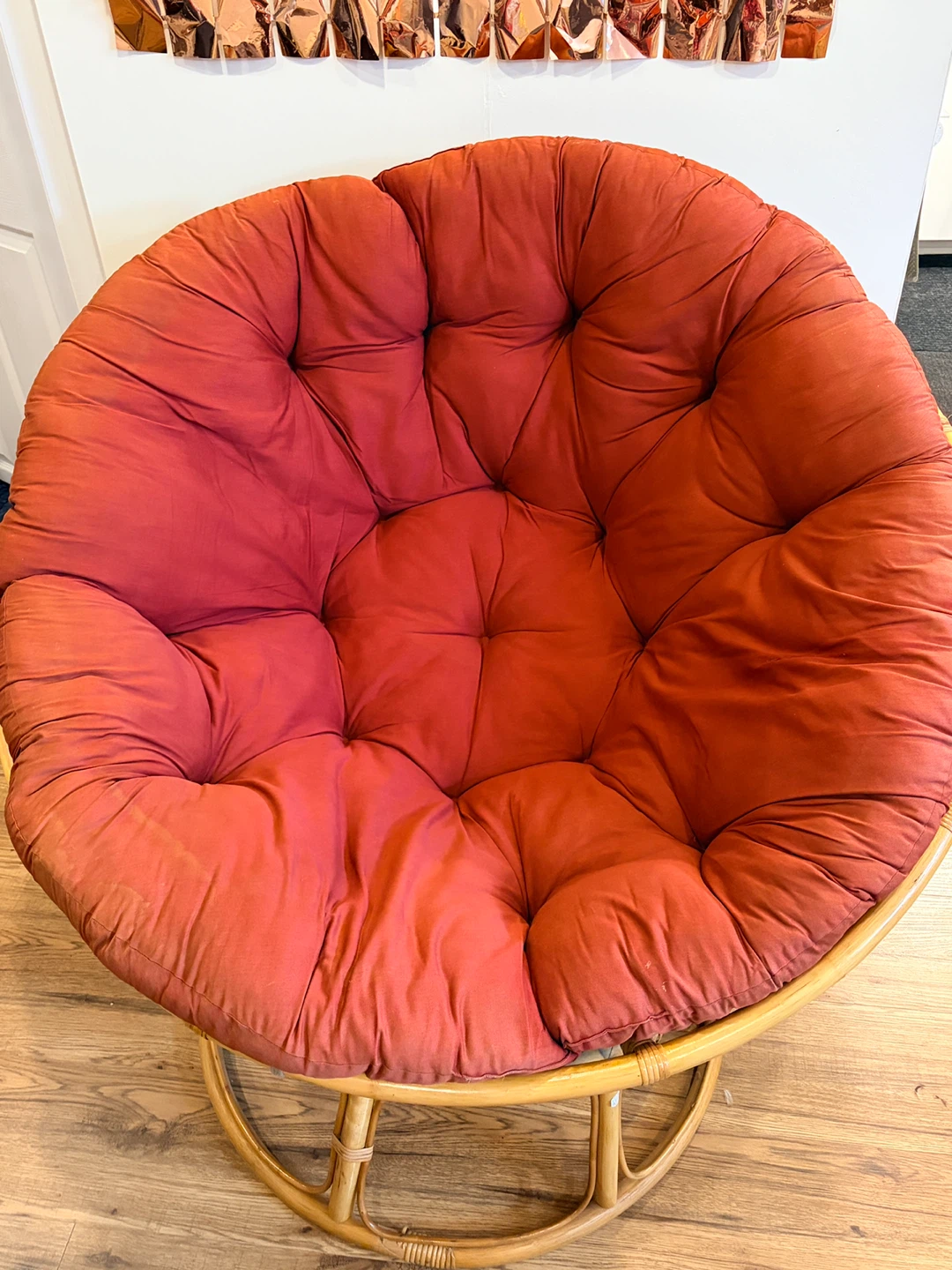 Papasan Chair with Red Cushion