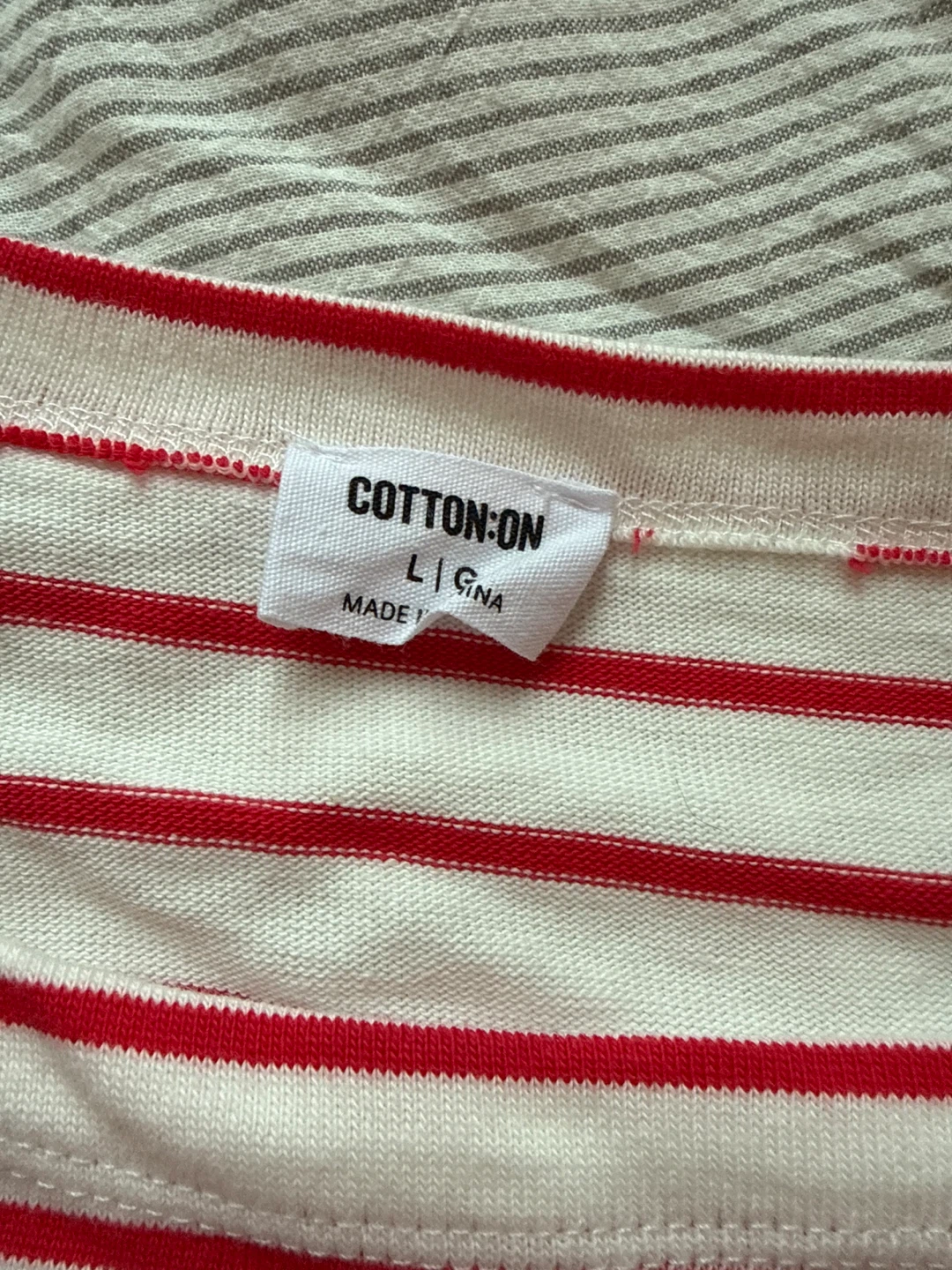 Cotton On Red and White Striped Long Sleeve Cropped Shirt Size L - photo 2