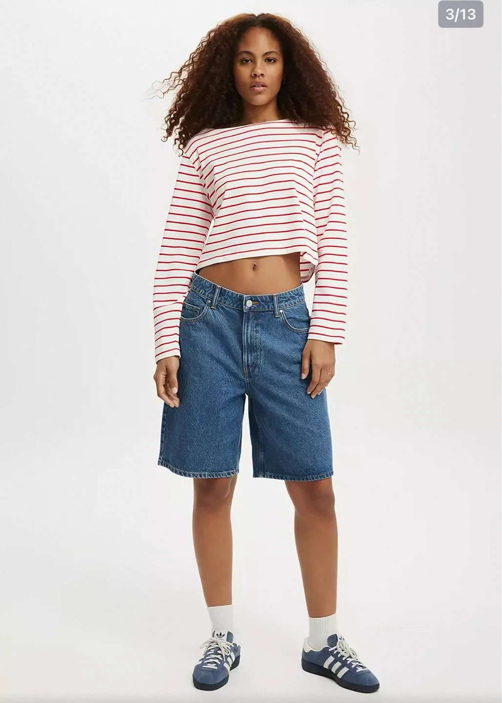 Cotton On Red and White Striped Long Sleeve Cropped Shirt Size L - photo 3