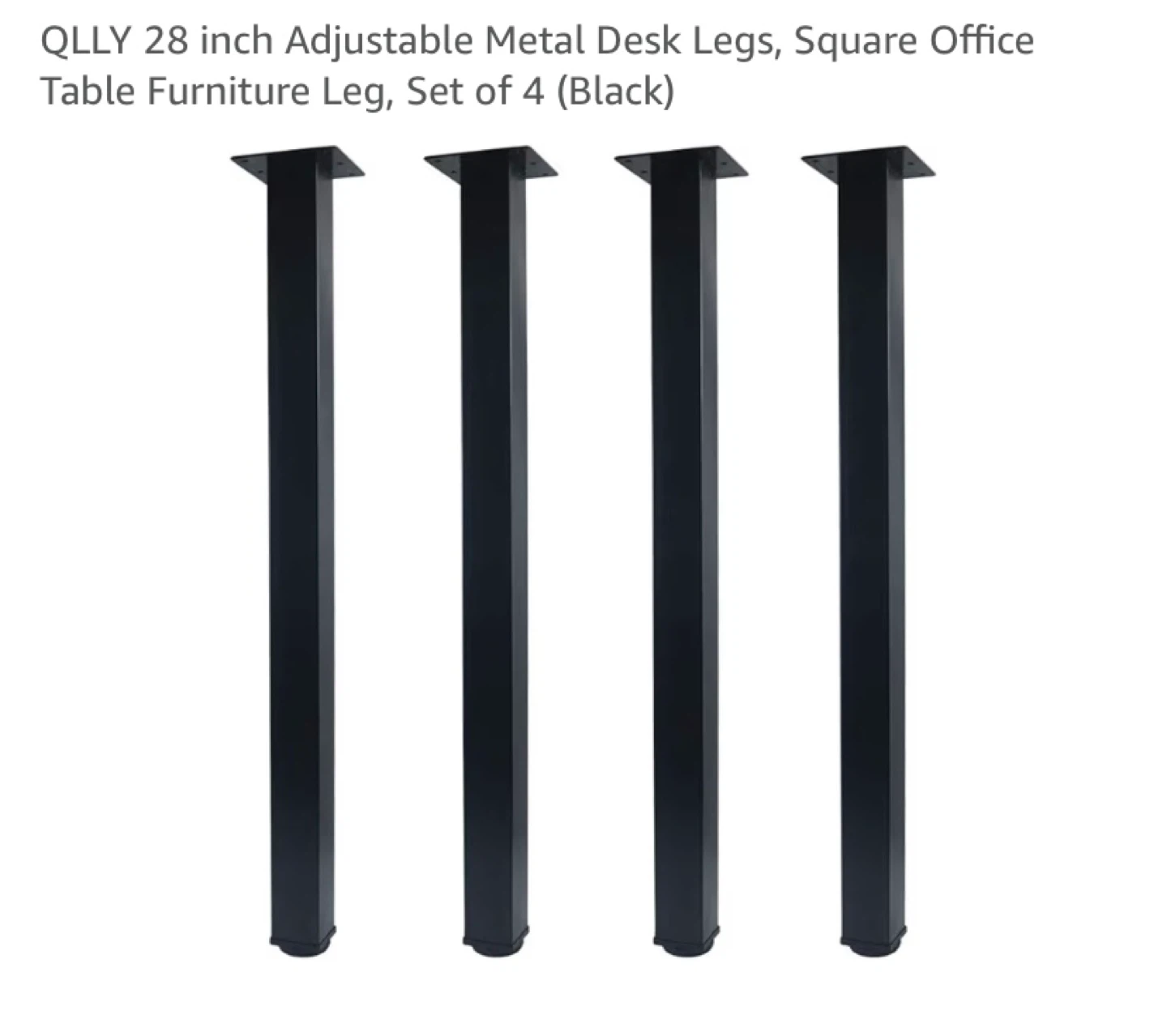 28” Adjustable Metal Furniture Legs with Mounting Plates Black
