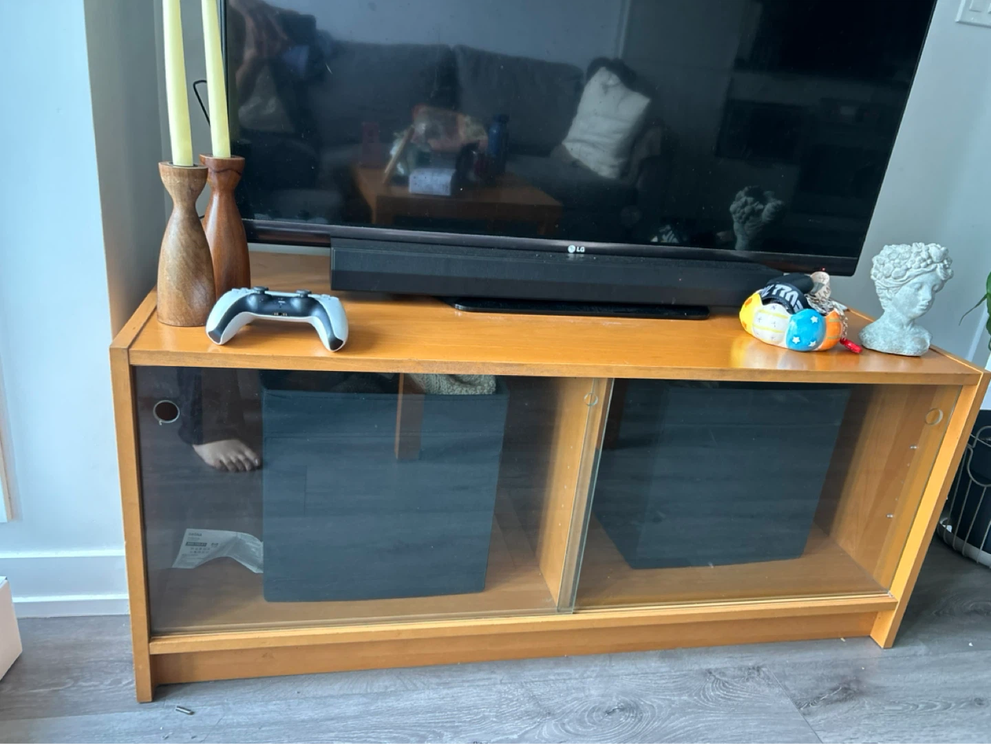 Wooden Media Console with Glass Doors - photo 2