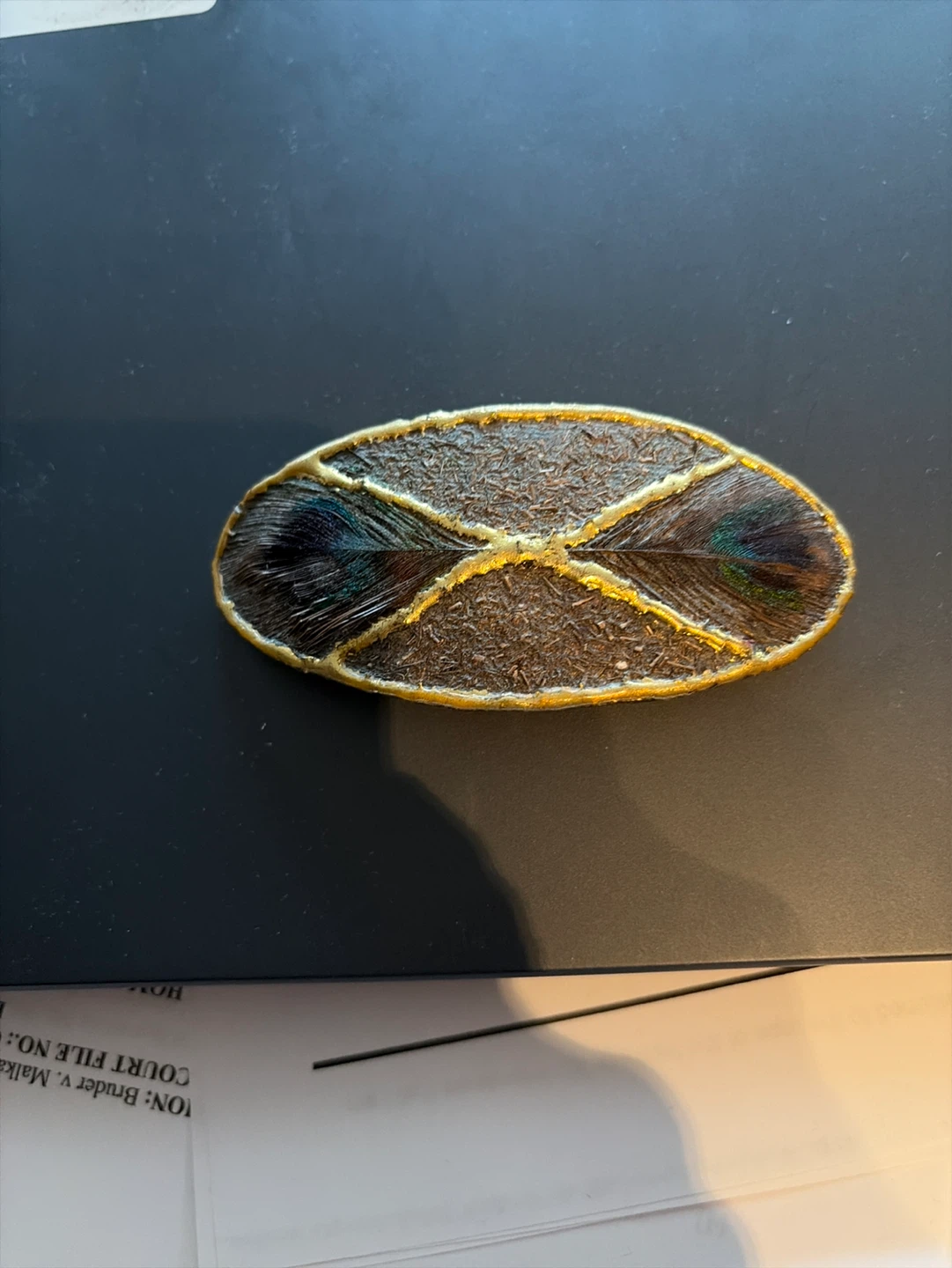 Oval Barrette with Feathers