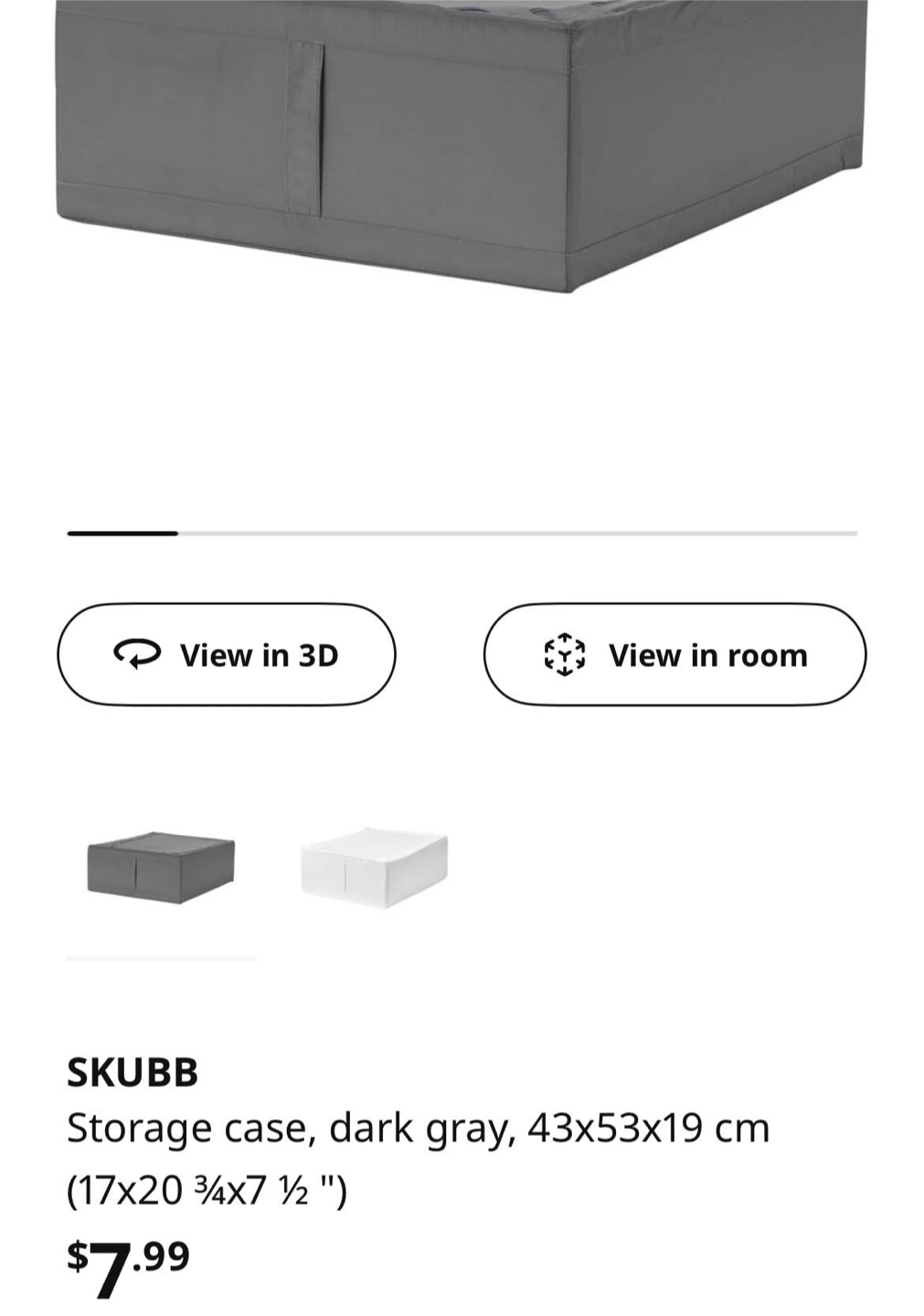 2 IKEA SKUBB Dark Gray Storage Case 43x53x19 cm