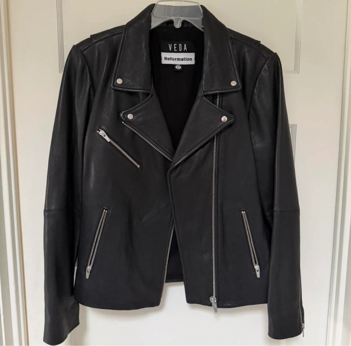 Veda Reformation Leather Biker Jacket - Black, XL