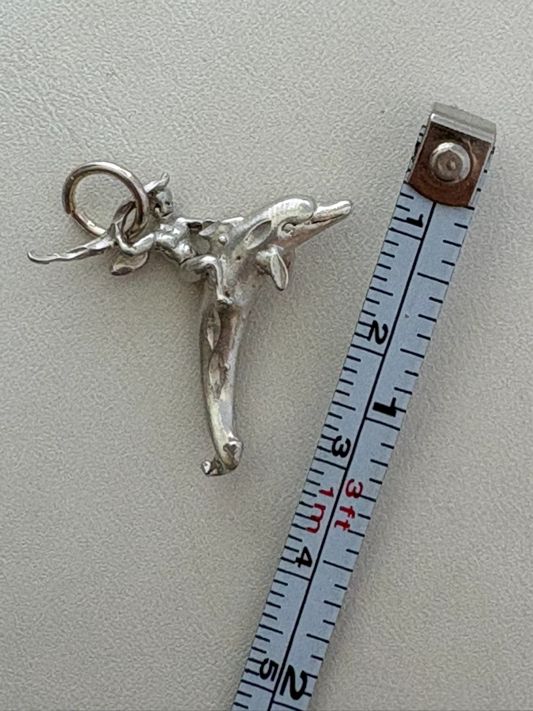 Vintage Sterling Silver Charm - Dolphin with Rider - photo 3