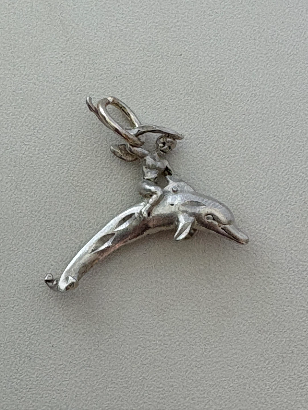 Vintage Sterling Silver Charm - Dolphin with Rider - photo 2