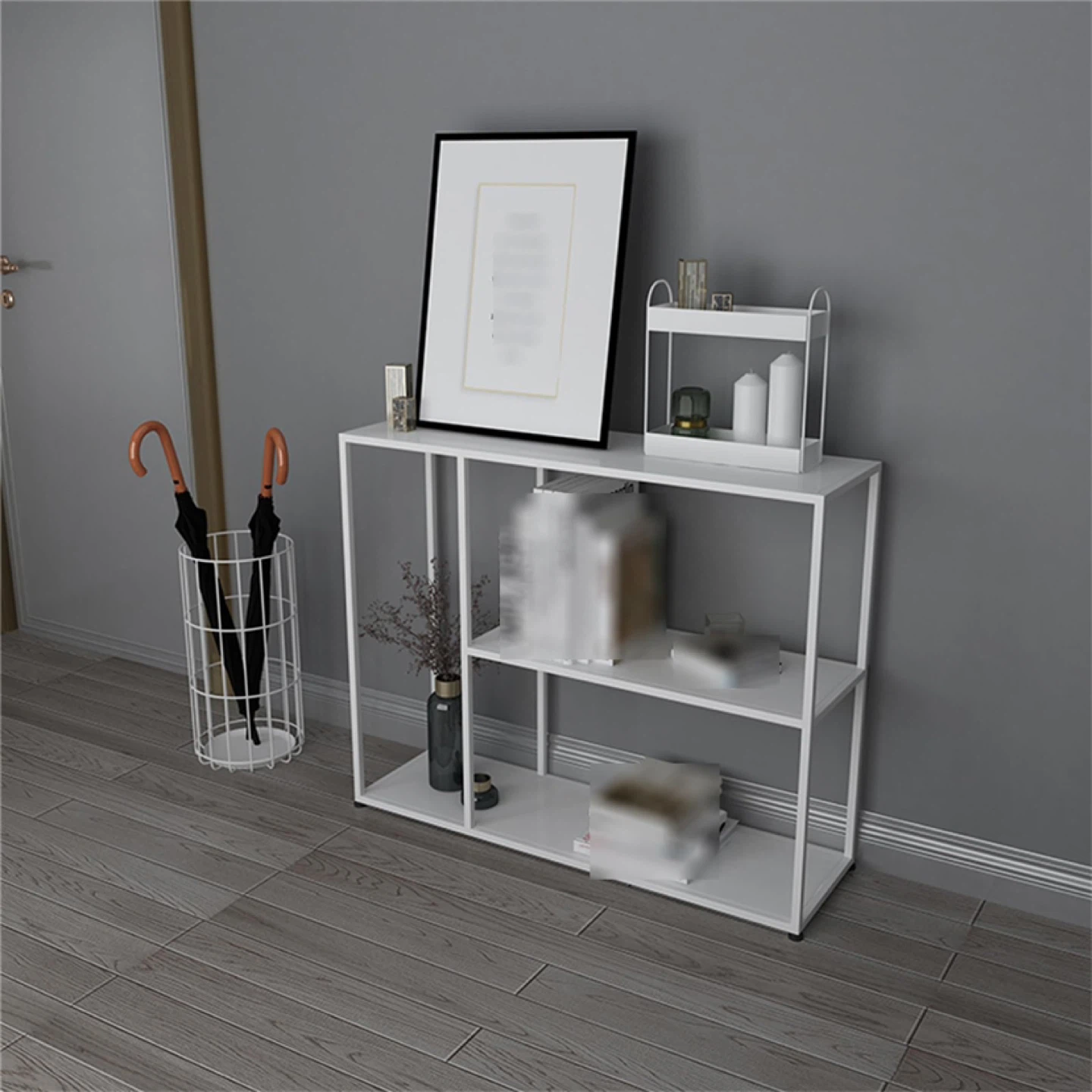 Console Table White Iron Table with Storage Shelves 3-Tier - photo 5
