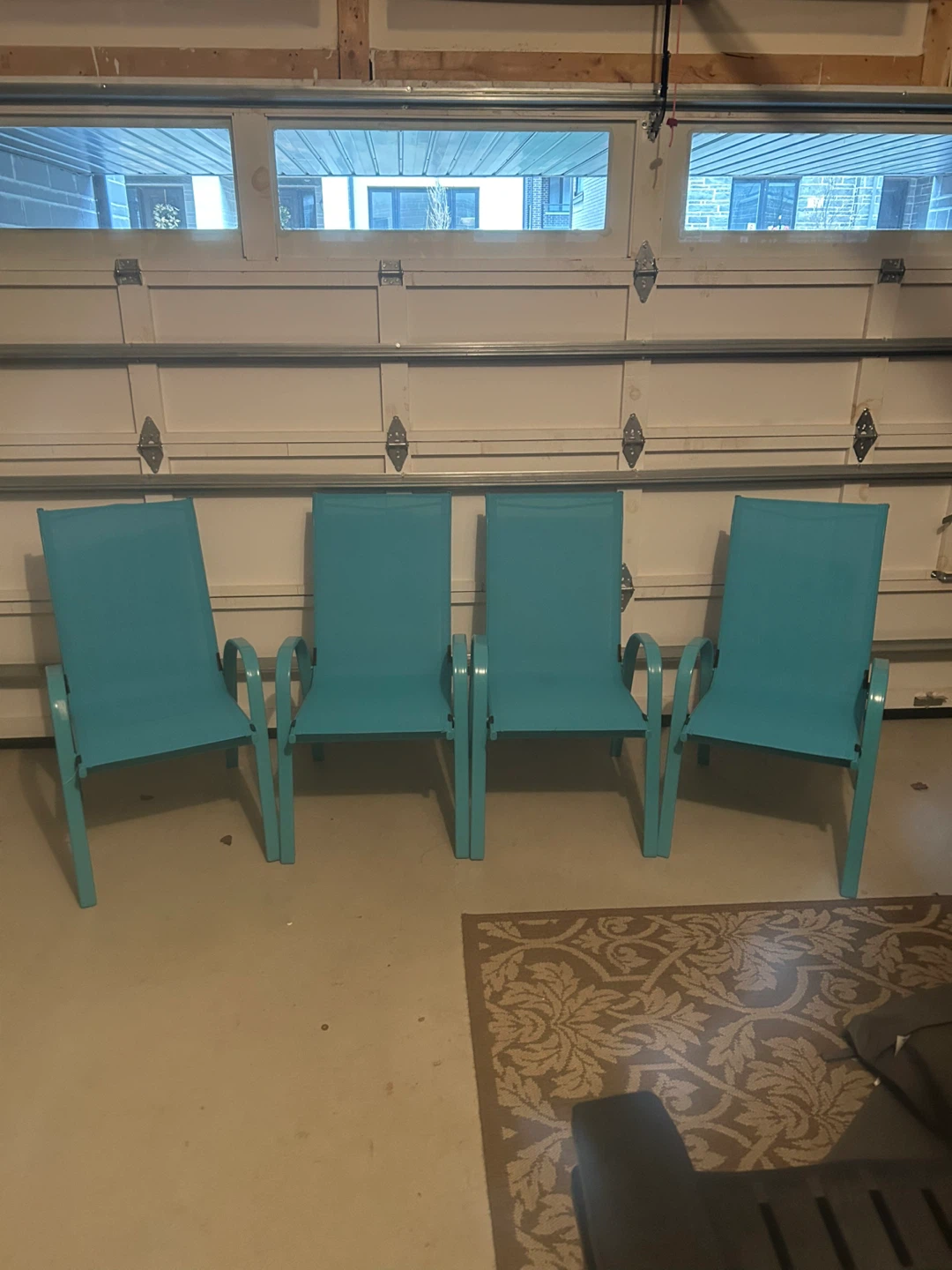 Set of 4 Teal Metal Patio Chairs