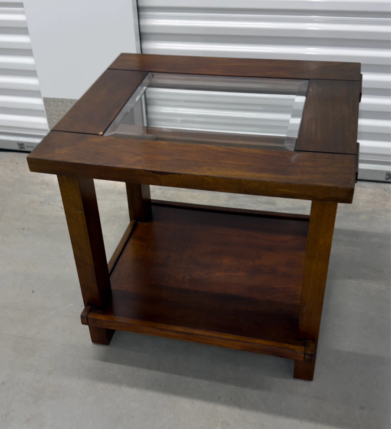 Wood Side Table w/ Glass Top