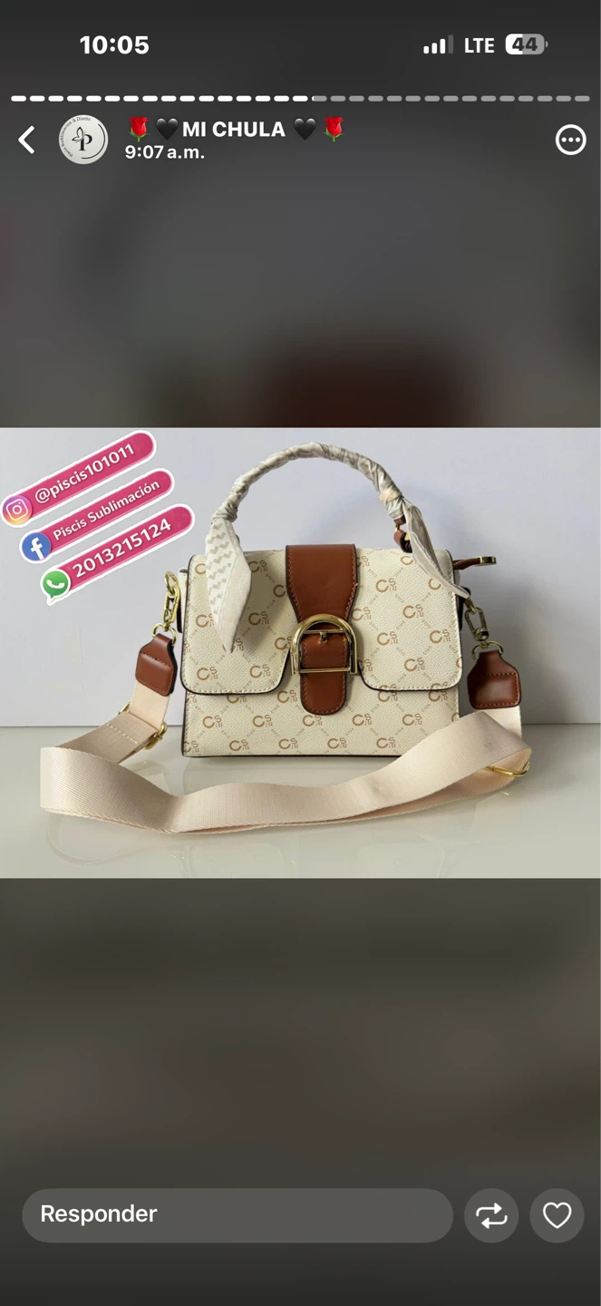 Cream and Brown Logo Print Handbag with Crossbody Strap