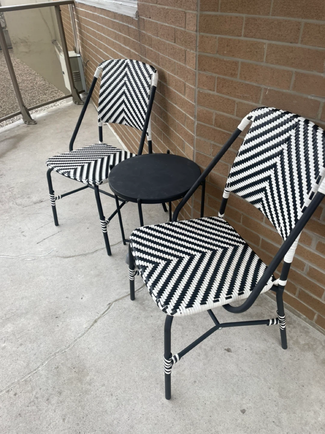 Black and White Woven Patio Chairs with Side Table - photo 2
