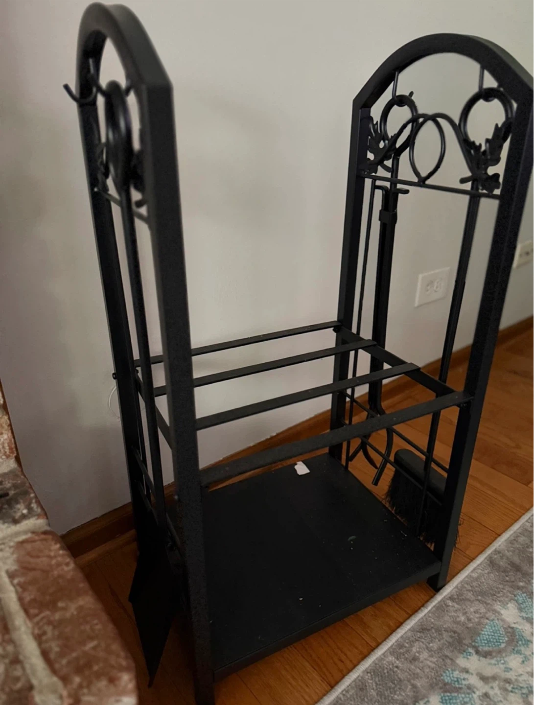 Black Metal Fireplace Tool Set and Log Holder - photo 2