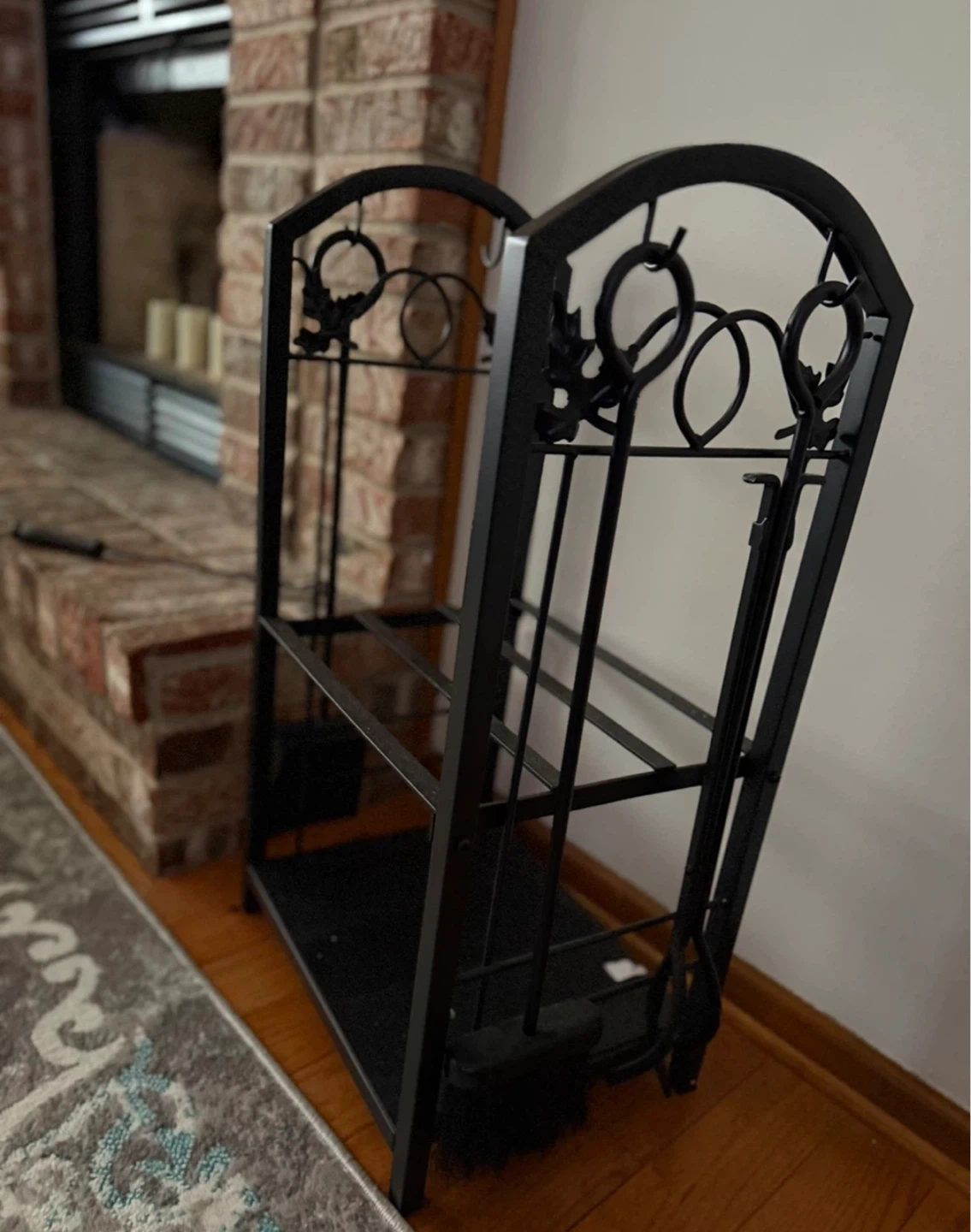 Black Metal Fireplace Tool Set and Log Holder