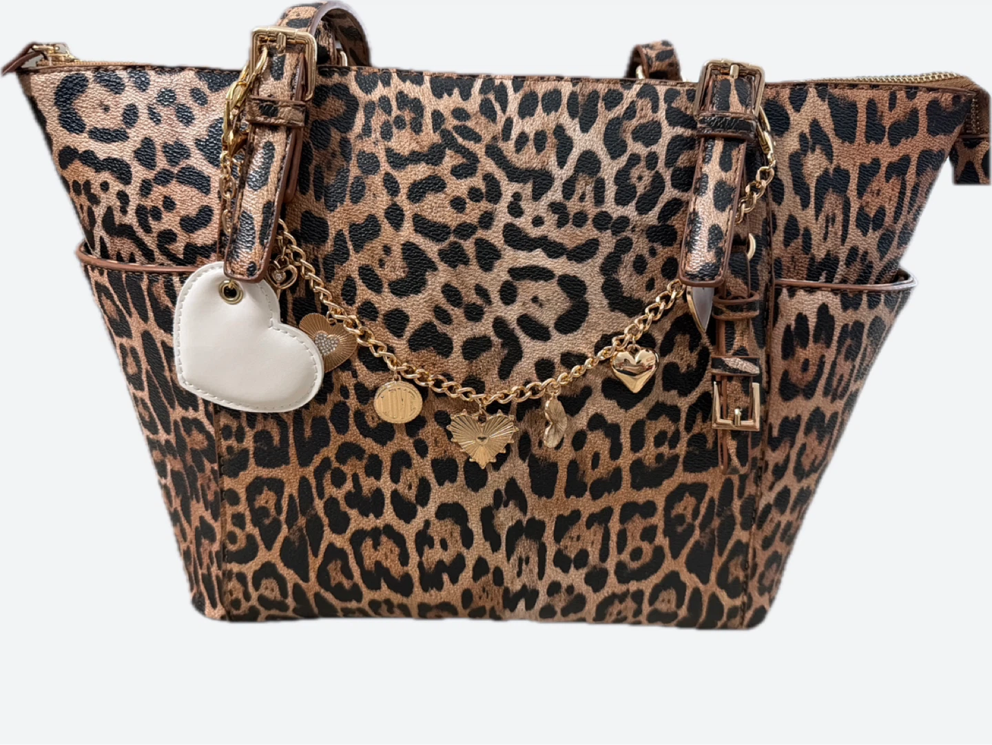 Leopard Print Tote Bag with Charms