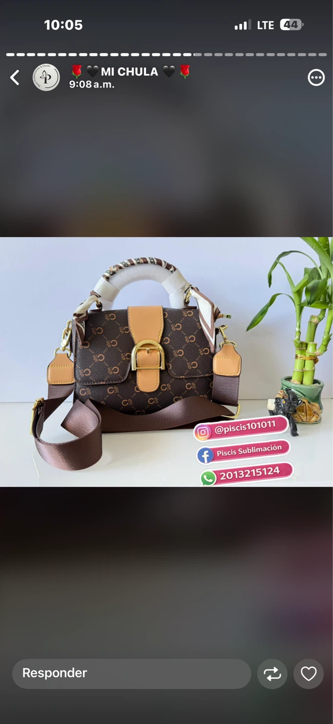 Brown Monogram Satchel Handbag with Scarf Accent