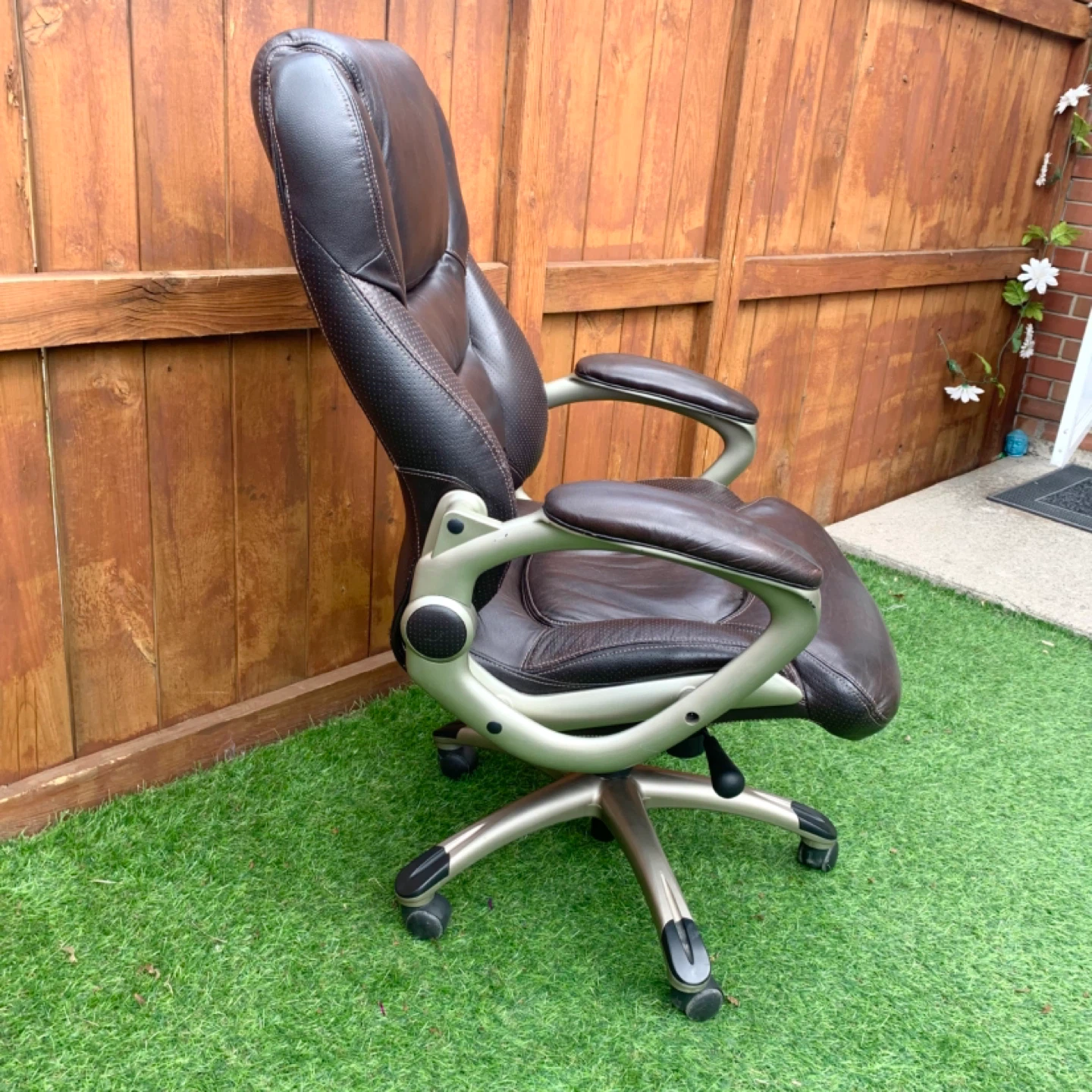 Office Chair Executive Brown Leather Desk Adjustable Furniture - photo 4
