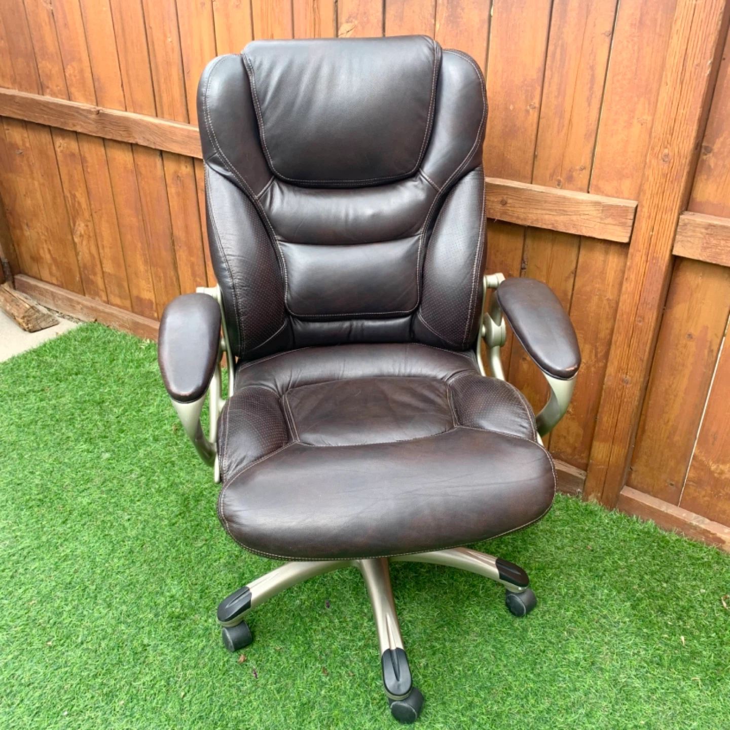 Office Chair Executive Brown Leather Desk Adjustable Furniture - photo 2