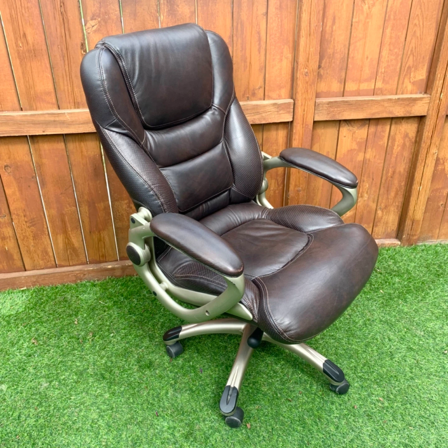 Office Chair Executive Brown Leather Desk Adjustable Furniture