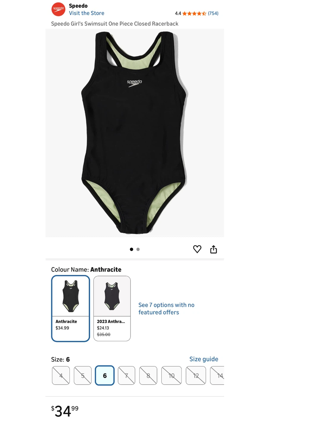 Speedo Girl's Swimsuit - Black, Size 6 - photo 4