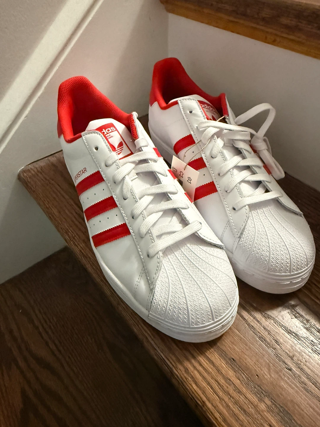 Adidas Superstar White & Red Sneakers Men's 12.5