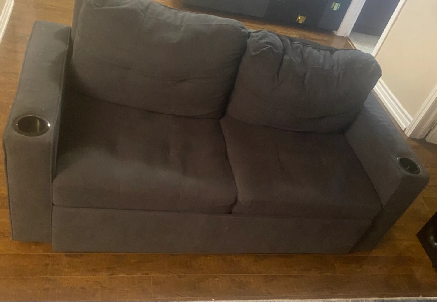 Dark Grey Loveseat Sofa Bed with Cup Holders - photo 3