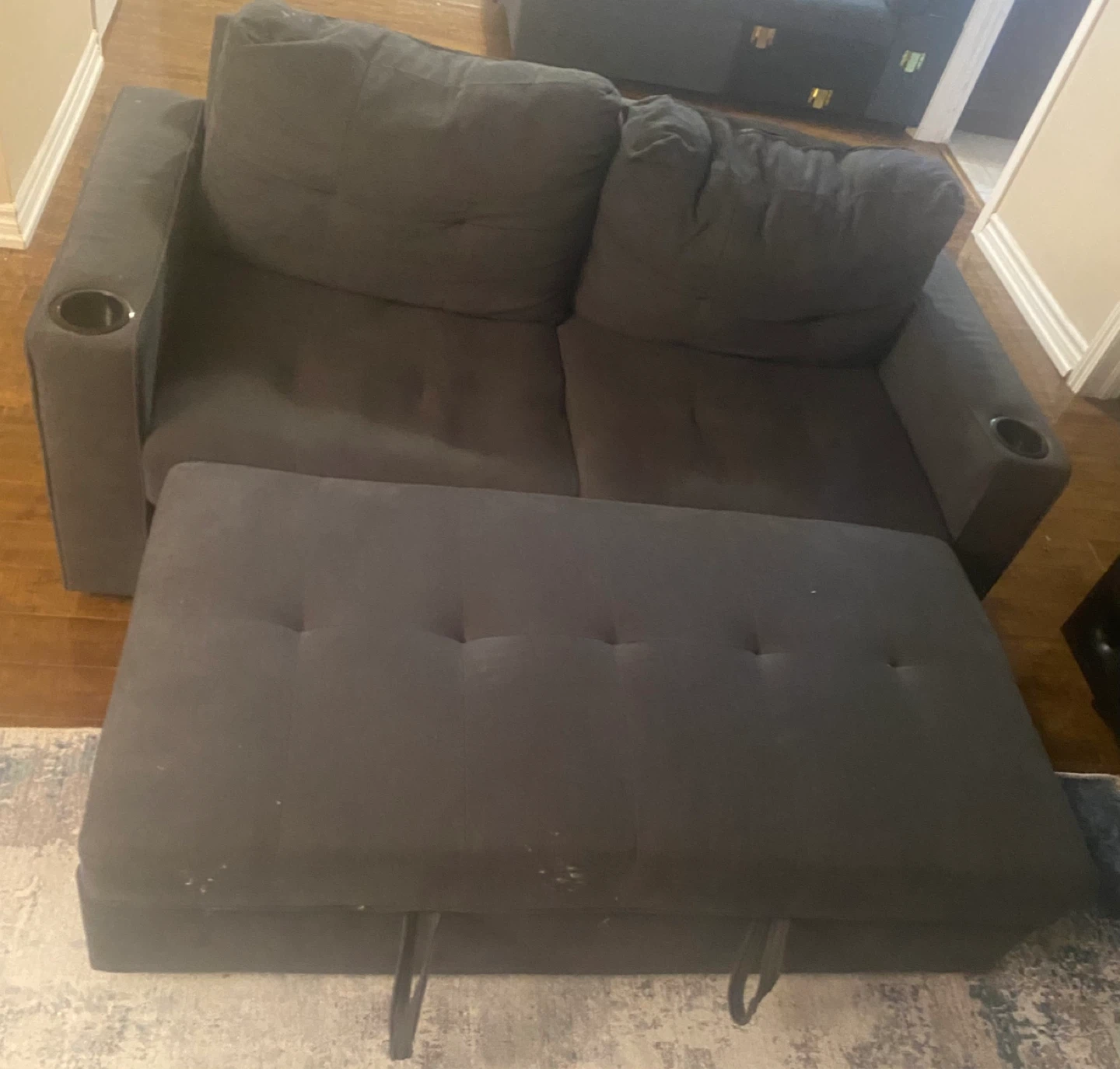 Dark Grey Loveseat Sofa Bed with Cup Holders - photo 2
