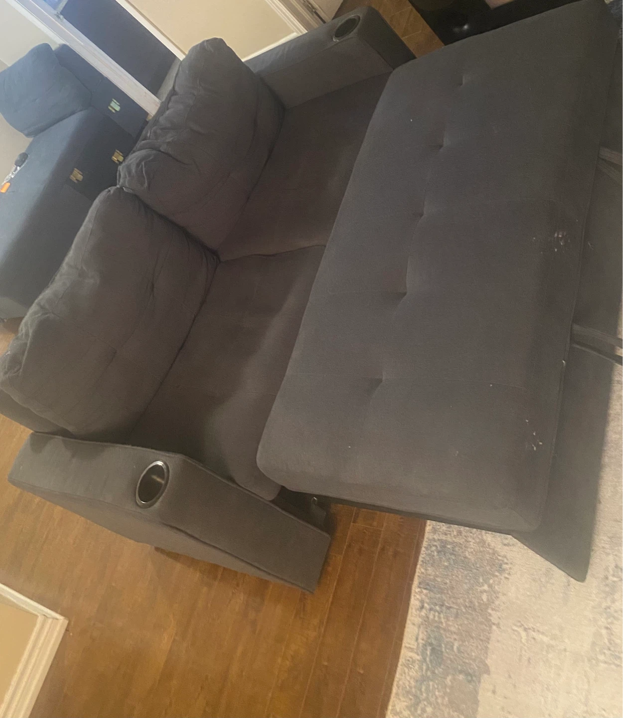 Dark Grey Loveseat Sofa Bed with Cup Holders