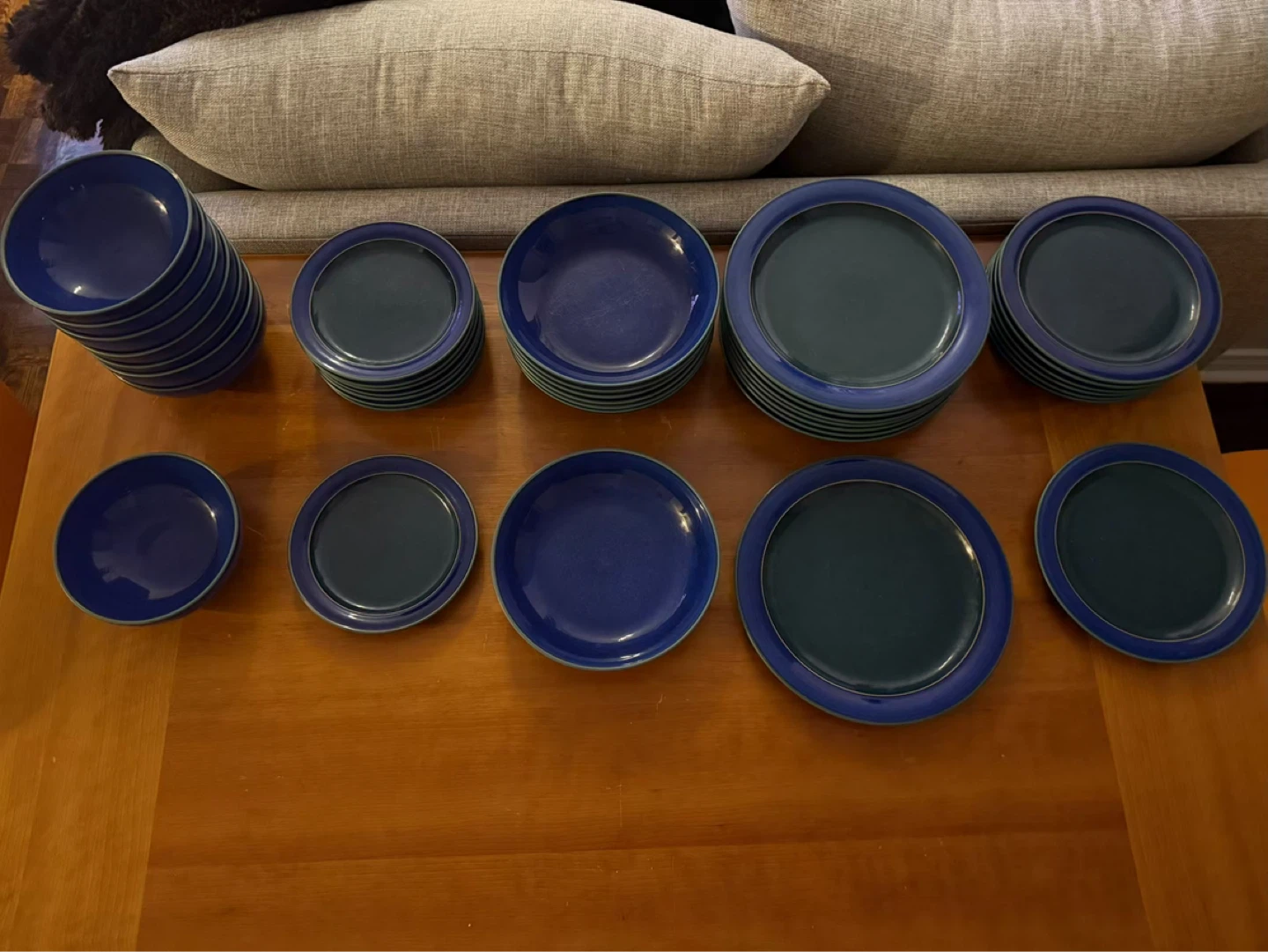 Set of 12 Royal Blue & Teal Dinner Plates and Bowls