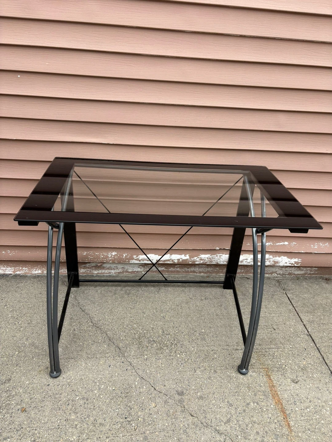 Glass Top Desk with Black Metal Frame