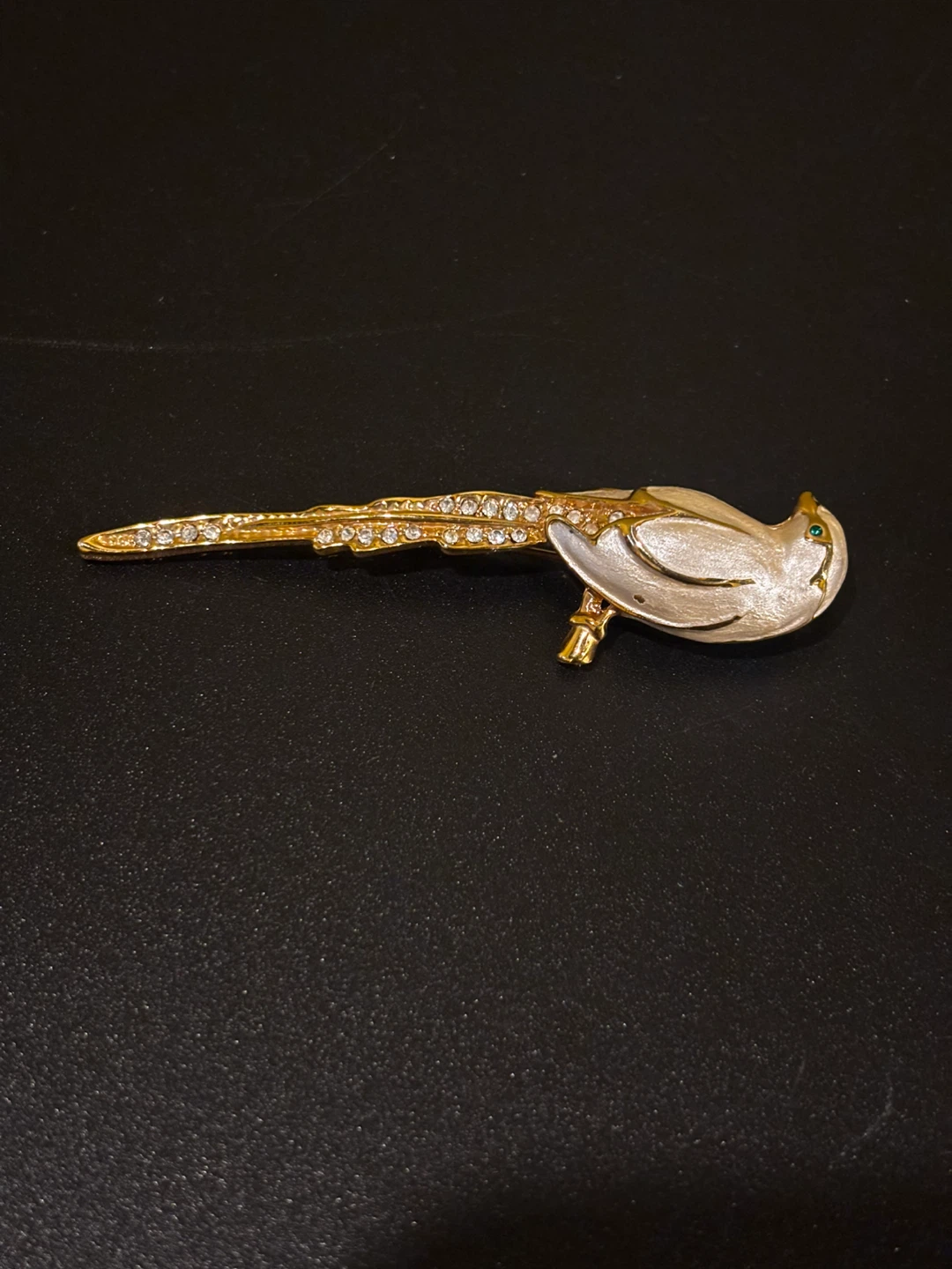 Gold-tone bird brooch with rhinestones - photo 3