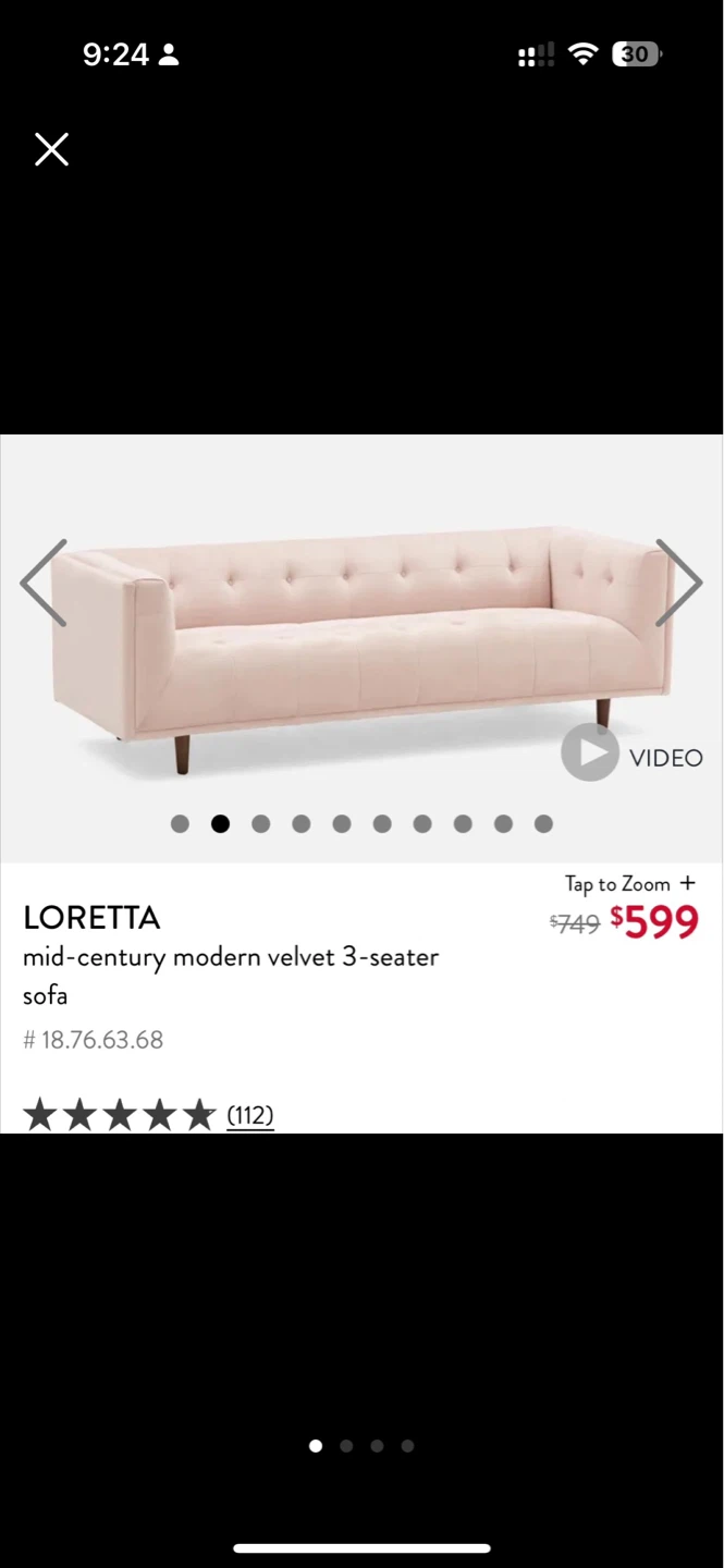 Loretta Mid-Century Modern Velvet 3-Seater Sofa - photo 2