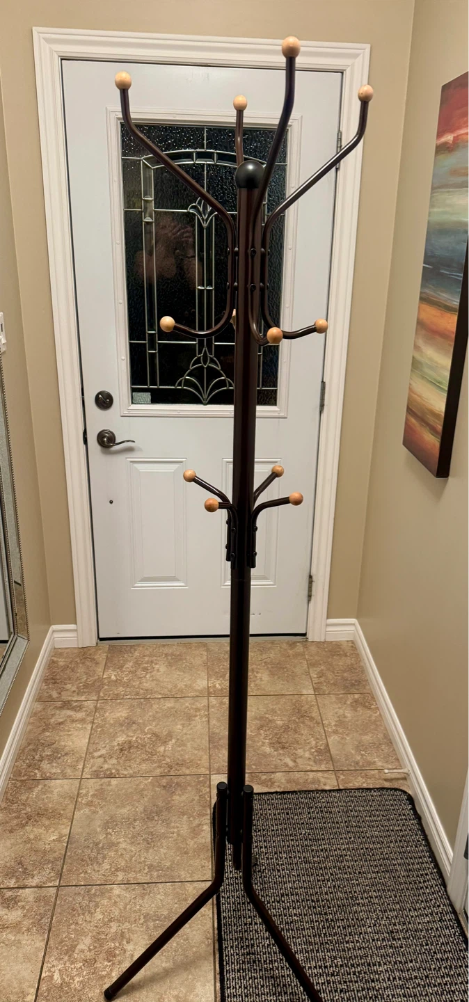 Brown Coat Rack with Wooden Hooks