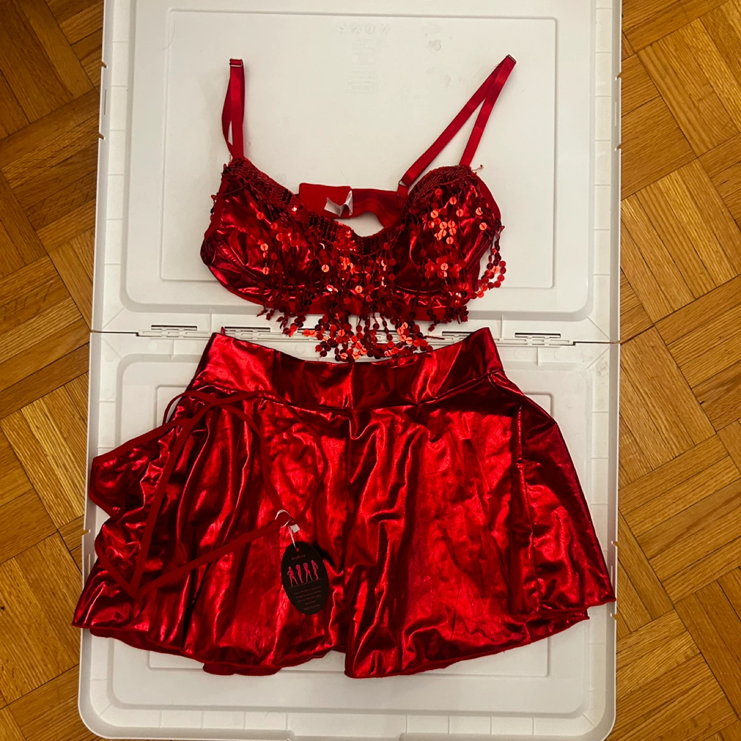 Amazon AvidLove Metallic Red Rave Skirt Set