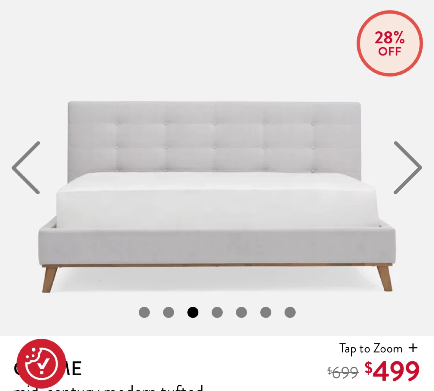 Structube Mid-Century Modern Tufted Bed Frame - Light Gray