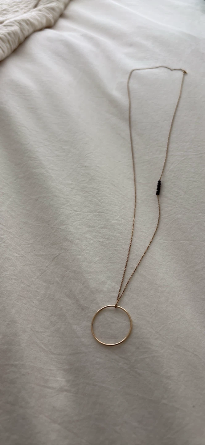 Rose Gold Circle Necklace with Black Beads