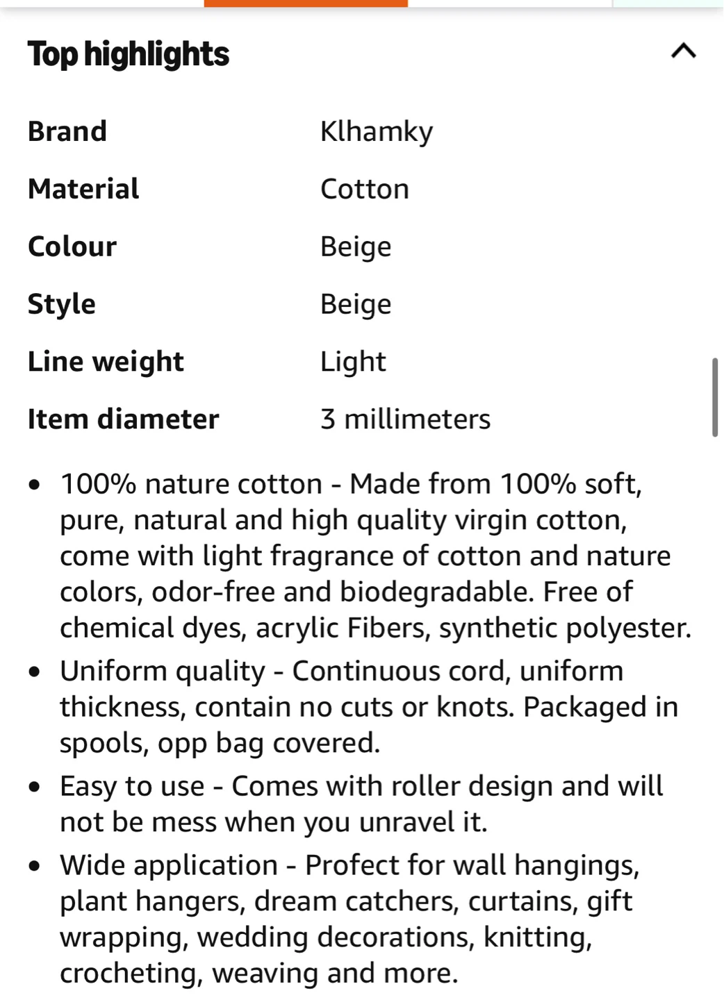 Klhamky 3mm Beige Macrame Cotton Cord (300m) - photo 2