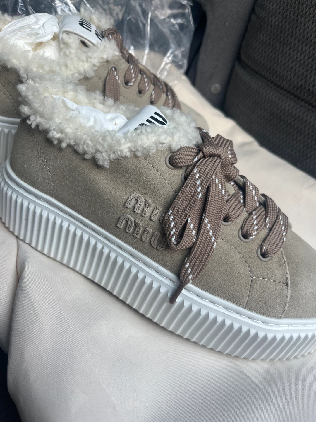 Miu Miu Shearling Trimmed Sneakers - photo 2